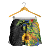 Hawaiian Tropical Plants and Chameleon Shorts for Women Polynesian Art Colorful LT03 - Polynesian Pride