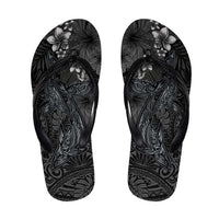 Hawaiian Tropical Plants and Tribal Whales Flip Flops Polynesian Art Tattoo Grayscale LT03 Black - Polynesian Pride