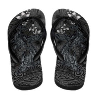 Hawaiian Tropical Plants and Tribal Whales Flip Flops Polynesian Art Tattoo Grayscale LT03 - Polynesian Pride
