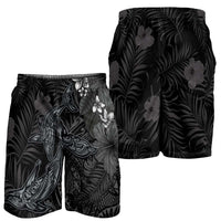 Hawaiian Tropical Plants and Tribal Whales Shorts for Men Polynesian Art Tattoo Grayscale LT03 - Polynesian Pride