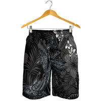 Hawaiian Tropical Plants and Tribal Whales Shorts for Men Polynesian Art Tattoo Grayscale LT03 - Polynesian Pride