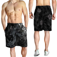 Hawaiian Tropical Plants and Tribal Whales Shorts for Men Polynesian Art Tattoo Grayscale LT03 - Polynesian Pride