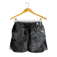 Hawaiian Tropical Plants and Tribal Whales Shorts for Women Polynesian Art Tattoo Grayscale LT03 - Polynesian Pride