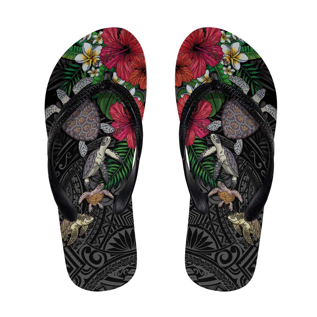 Hawaiian Tropical Plants and Turtles Flip Flops Polynesian Art Motifs