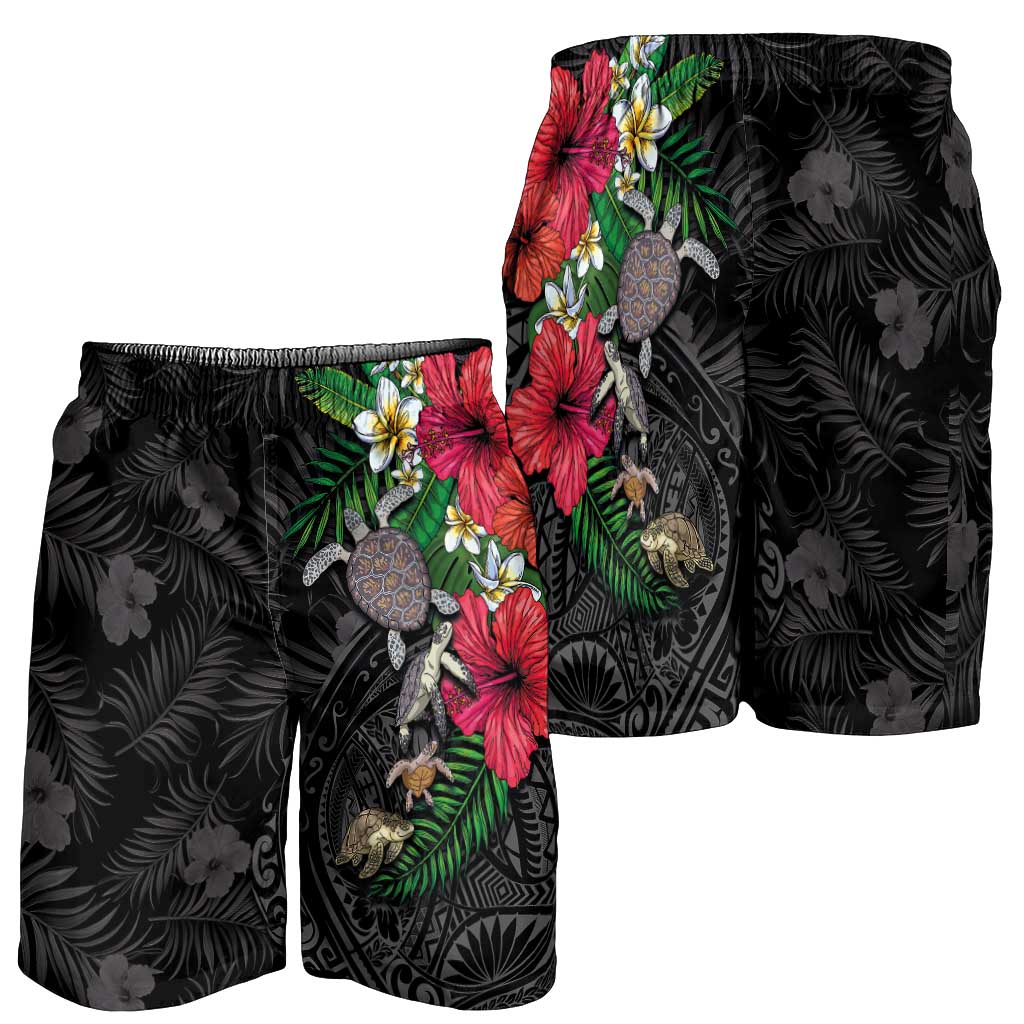 Hawaiian Tropical Plants and Turtles Shorts for Men Polynesian Art Motifs
