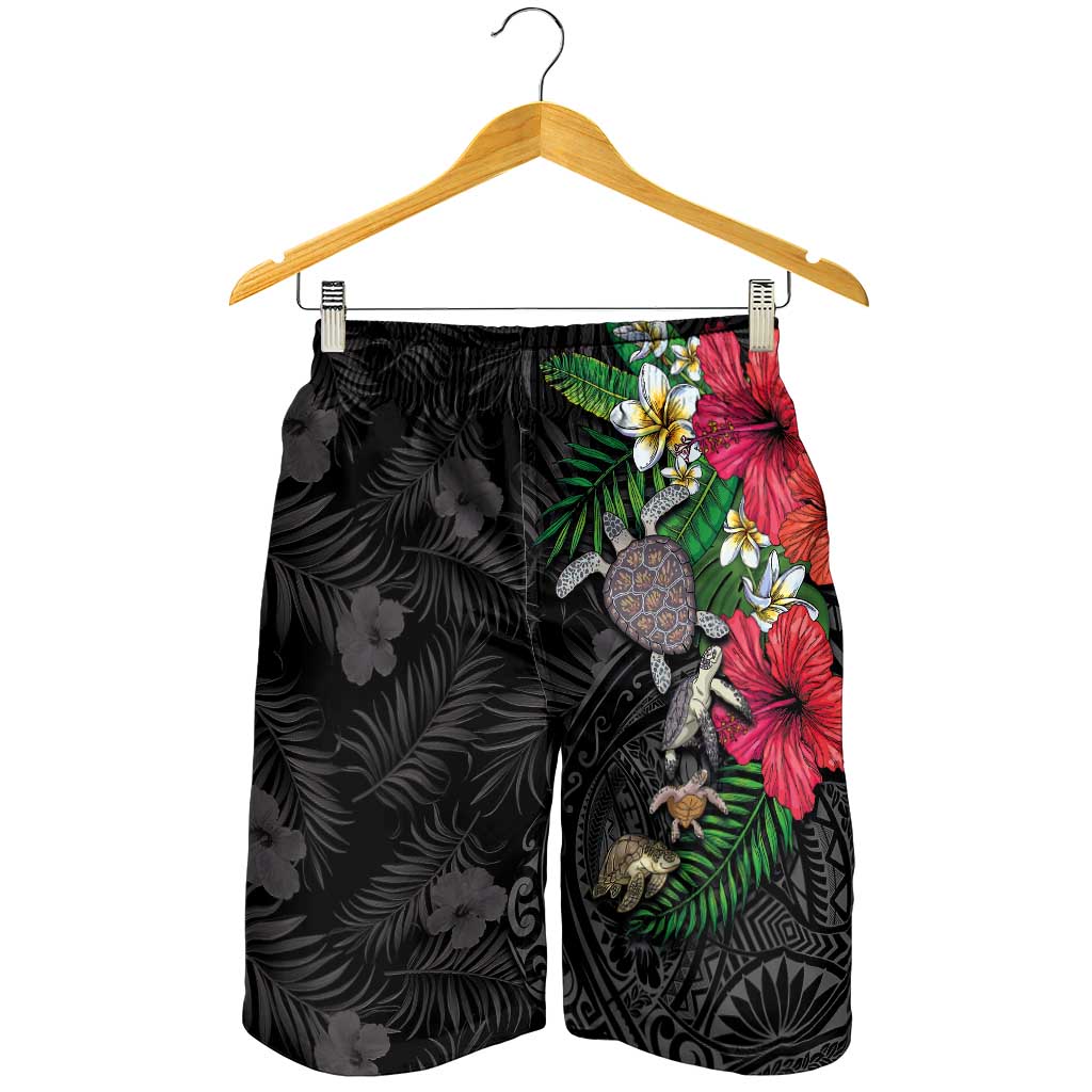 Hawaiian Tropical Plants and Turtles Shorts for Men Polynesian Art Motifs