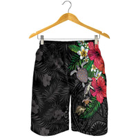 Hawaiian Tropical Plants and Turtles Shorts for Men Polynesian Art Motifs