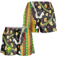 Hawaiian Tropical Plants Lei Shorts for Women Kanaka Maoli Tribal with Palaka Motifs LT03 - Polynesian Pride