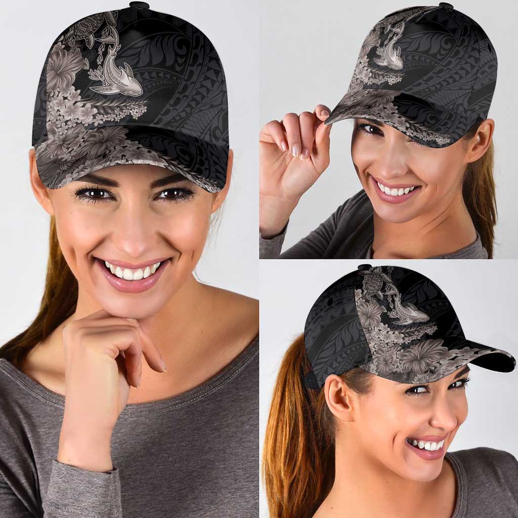 Hawaiian Tropical Plants Turtle and Shark Classic Cap Polynesian Art Tattoo Grayscale Color LT03