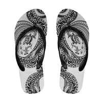 Hawaiian Turtle and Shark Flip Flops Kakau Tribal with Polynesian Pattern White Color LT03 White - Polynesian Pride