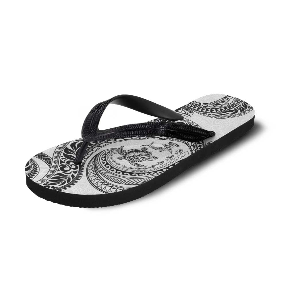 Hawaiian Turtle and Shark Flip Flops Kakau Tribal with Polynesian Pattern White Color LT03 - Polynesian Pride
