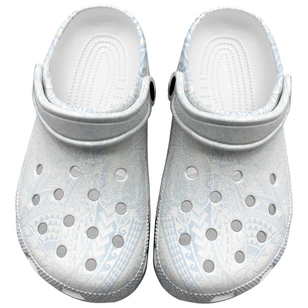 Hawaiian Turtles and Leis Clogs Shoes Tribal Kakau Pattern Airy White Blue Cloud Vibe LT03 White - Polynesian Pride