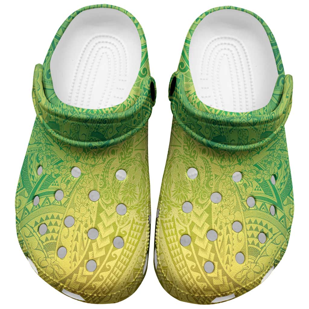 Hawaiian Turtles and Leis Clogs Shoes Tribal Kakau Pattern Fresh Summer Vibe LT03 Green - Polynesian Pride