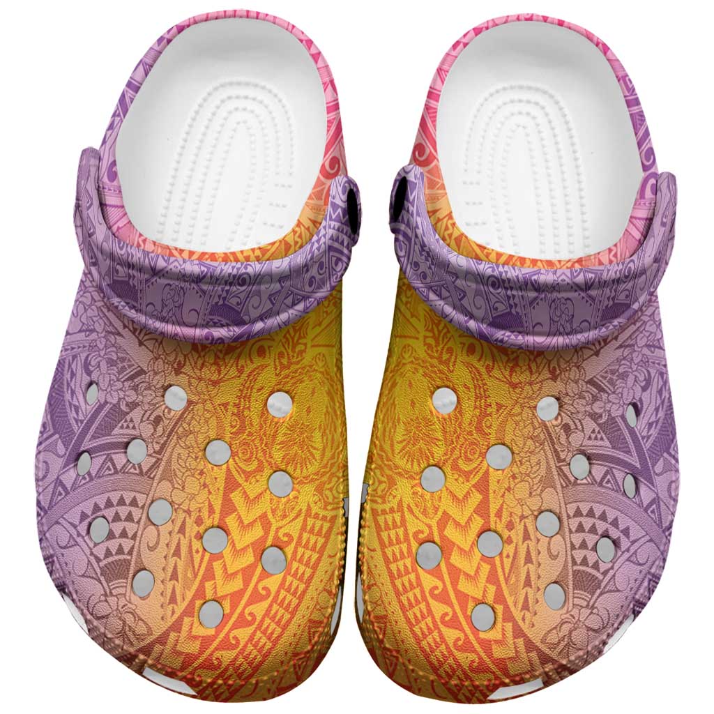 Hawaiian Turtles and Leis Clogs Shoes Tribal Kakau Pattern Magical Rainbow Sky LT03 Multicolor - Polynesian Pride