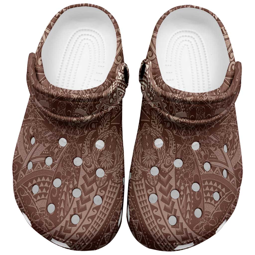 Hawaiian Turtles and Leis Clogs Shoes Tribal Kakau Pattern Mocha Mousse Color LT03 Mocha Mousse - Polynesian Pride