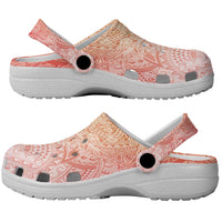 Hawaiian Turtles and Leis Clogs Shoes Tribal Kakau Pattern Peach Fuzz Color