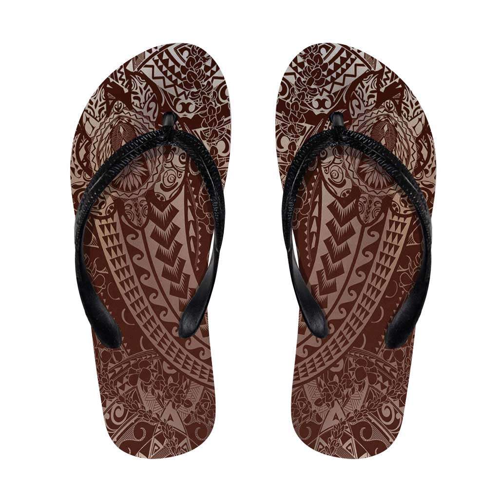 Hawaiian Turtles and Leis Flip Flops Tribal Kakau Pattern Mocha Mousse Color LT03 Mocha Mousse - Polynesian Pride