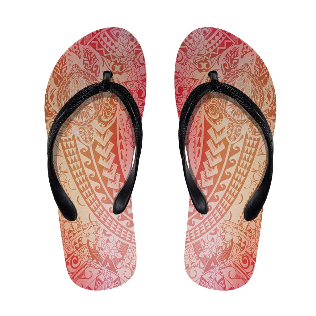 Hawaiian Turtles and Leis Flip Flops Tribal Kakau Pattern Peach Fuzz Color LT03 Peach Fuzz - Polynesian Pride