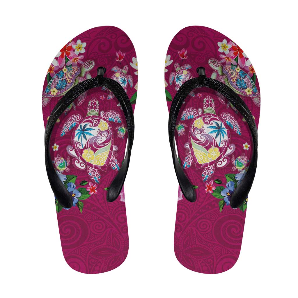 Hawaiian Turtles and Tropical Plants Flip Flops Pink Watercolor