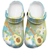 Hawaiian Ukulele Avocado Clogs Shoes Leis and Polynesian Pattern LT03 White - Polynesian Pride