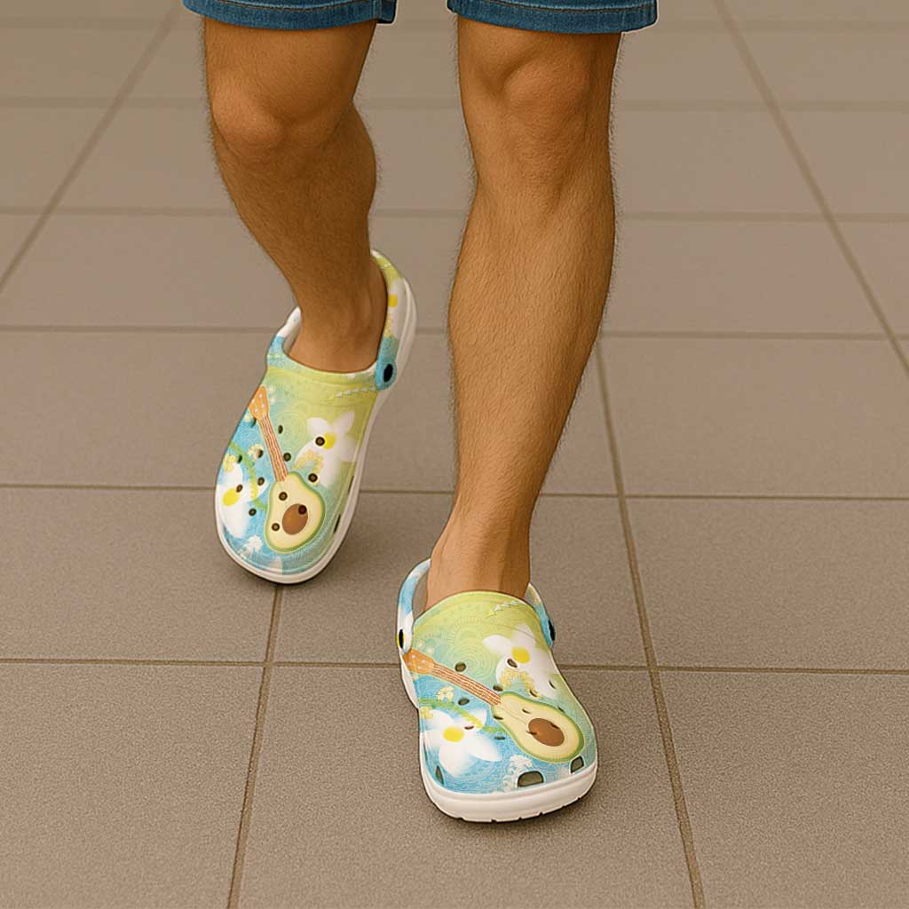 Hawaiian Ukulele Avocado Clogs Shoes Leis and Polynesian Pattern LT03 - Polynesian Pride