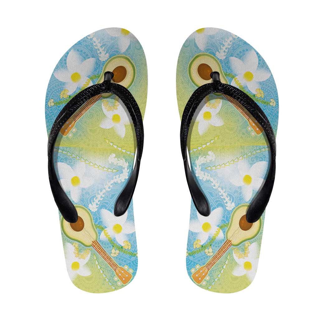 Hawaiian Ukulele Avocado Flip Flops Leis and Polynesian Pattern LT03 White - Polynesian Pride