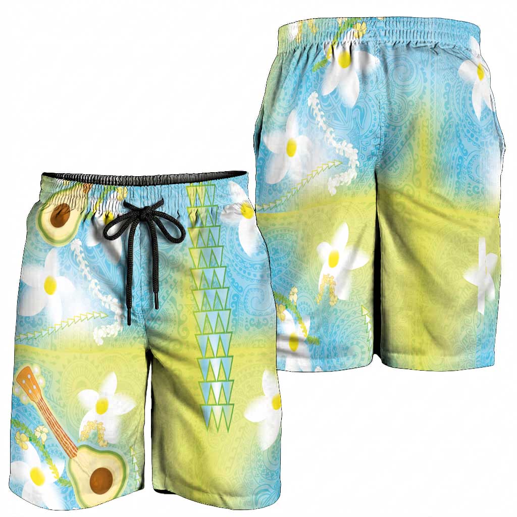Hawaiian Ukulele Avocado Shorts for Men Leis and Polynesian Pattern LT03 - Polynesian Pride
