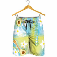 Hawaiian Ukulele Avocado Shorts for Men Leis and Polynesian Pattern LT03 - Polynesian Pride