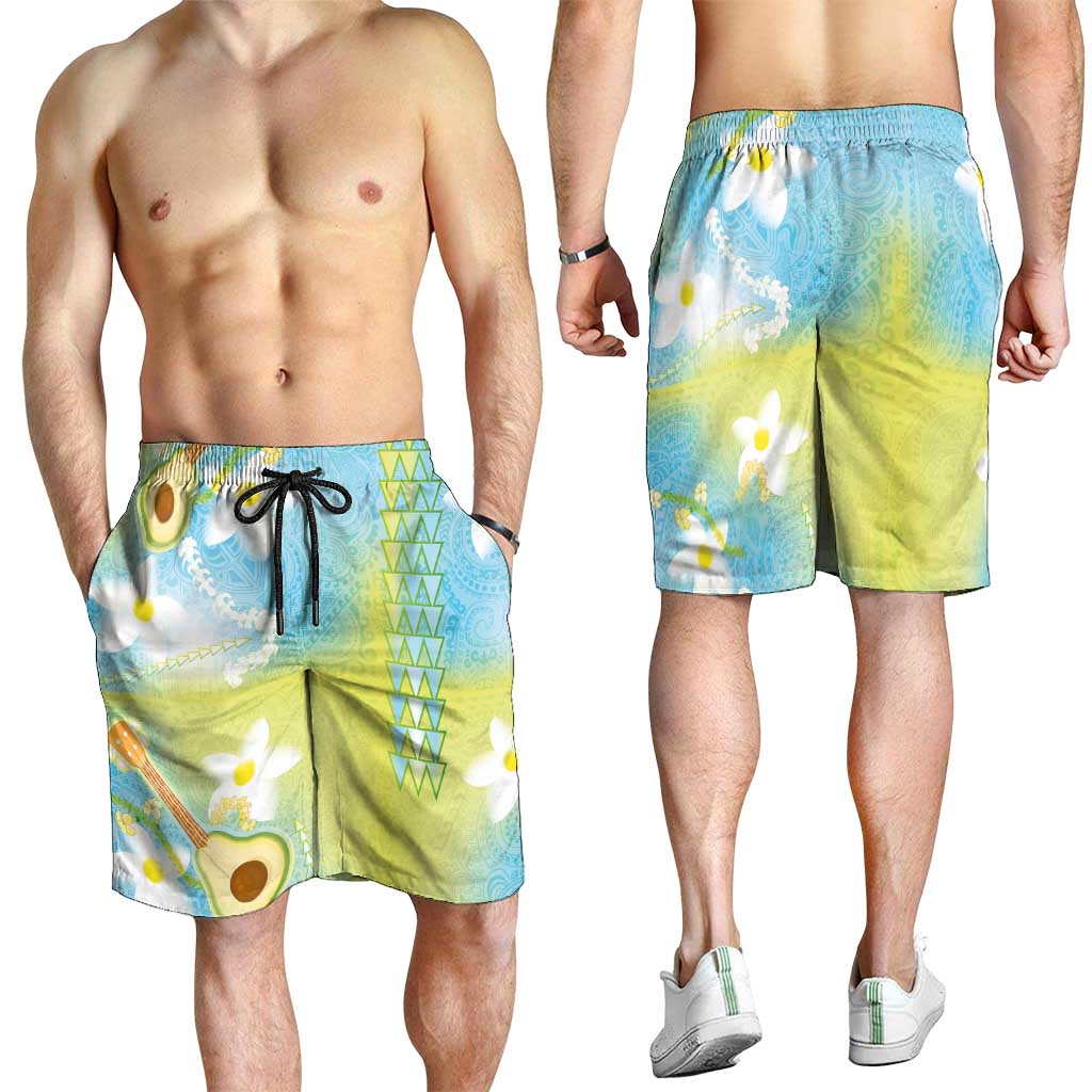 Hawaiian Ukulele Avocado Shorts for Men Leis and Polynesian Pattern LT03 - Polynesian Pride