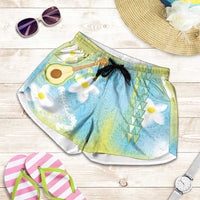 Hawaiian Ukulele Avocado Shorts for Women Leis and Polynesian Pattern LT03 White - Polynesian Pride