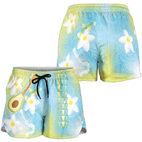 Hawaiian Ukulele Avocado Shorts for Women Leis and Polynesian Pattern LT03 - Polynesian Pride