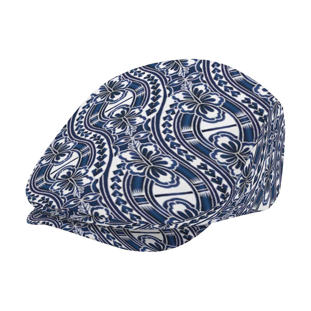 Hibiscus Bloom Island Tribal Waves Jeff Hat Blue Polynesian Pattern