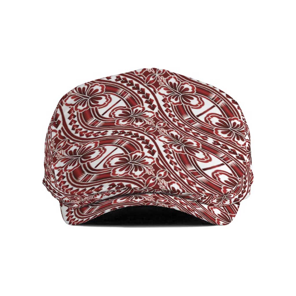 Hibiscus Bloom Island Tribal Waves Jeff Hat Red Polynesian Pattern