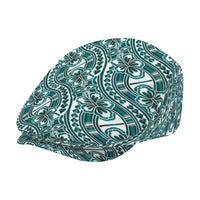 Hibiscus Bloom Island Tribal Waves Jeff Hat Teal Polynesian Pattern