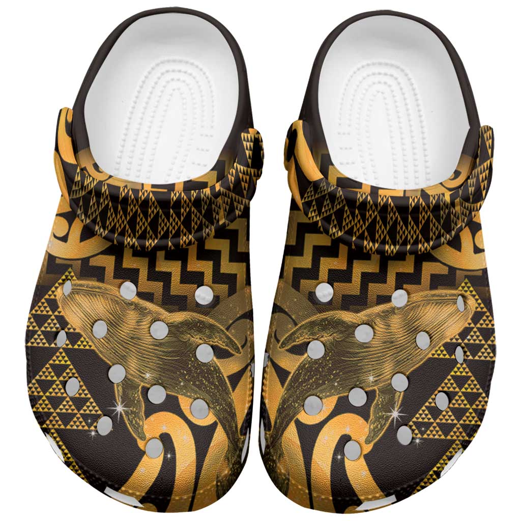 Humpback Whale Matariki New Zealand Clogs Shoes NZ Maori Paikea Poutama Luxury Gold LT14 Gold - Polynesian Pride