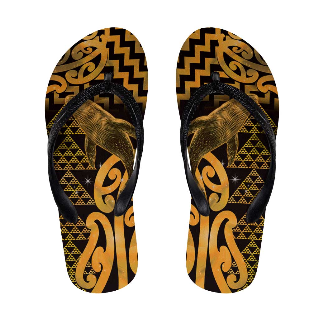 Humpback Whale Matariki New Zealand Flip Flops NZ Maori Paikea Poutama Luxury Gold LT14 Gold - Polynesian Pride