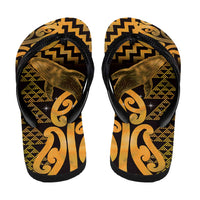 Humpback Whale Matariki New Zealand Flip Flops NZ Maori Paikea Poutama Luxury Gold LT14 - Polynesian Pride