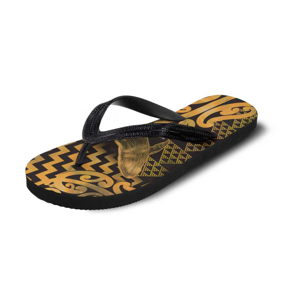 Humpback Whale Matariki New Zealand Flip Flops NZ Maori Paikea Poutama Luxury Gold LT14 - Polynesian Pride