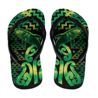 Humpback Whale Matariki New Zealand Flip Flops NZ Maori Paikea Poutama Luxury Green LT14 - Polynesian Pride