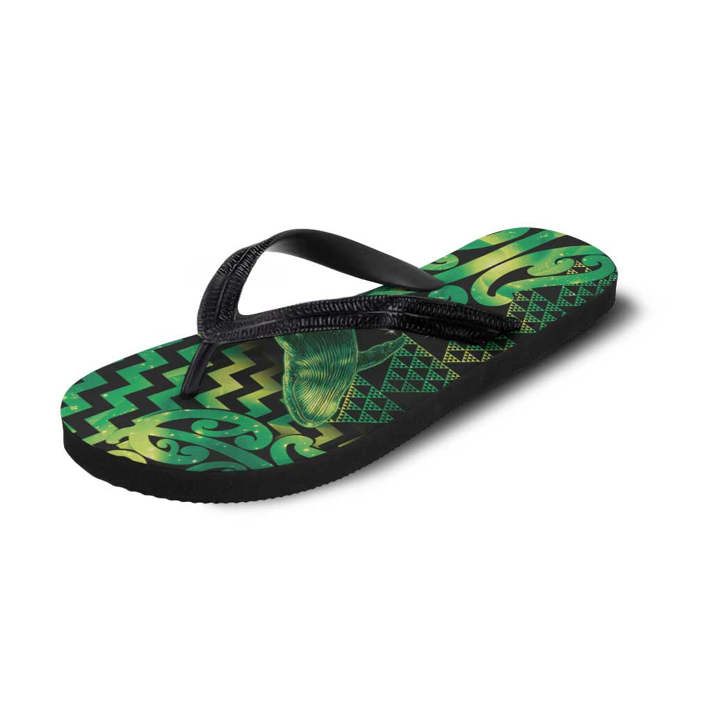 Humpback Whale Matariki New Zealand Flip Flops NZ Maori Paikea Poutama Luxury Green LT14 - Polynesian Pride