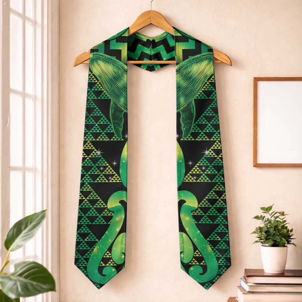 Humpback Whale Matariki New Zealand Graduation Stole NZ Maori Paikea Poutama Luxury Green LT14 One Size Green - Polynesian Pride