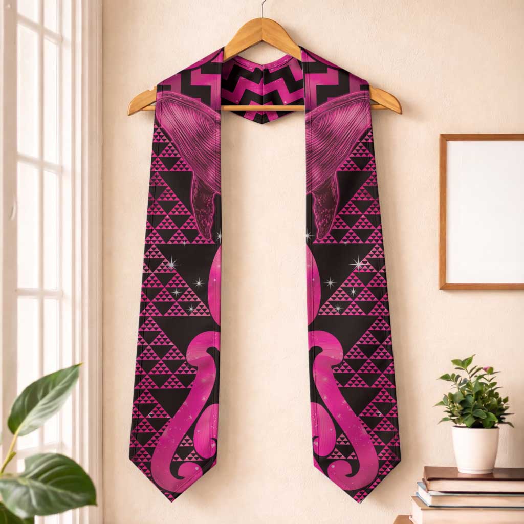 Humpback Whale Matariki New Zealand Graduation Stole NZ Maori Paikea Poutama Luxury Pink LT14 One Size Pink - Polynesian Pride