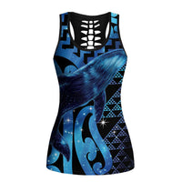 Humpback Whale Matariki New Zealand Hollow Tank Top NZ Maori Paikea Poutama Luxury Blue LT14 Female Blue - Polynesian Pride