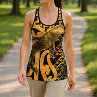 Humpback Whale Matariki New Zealand Hollow Tank Top NZ Maori Paikea Poutama Luxury Gold LT14 - Polynesian Pride