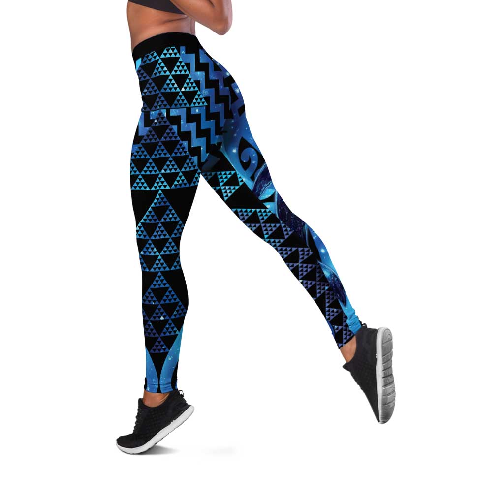 Humpback Whale Matariki New Zealand Leggings NZ Maori Paikea Poutama Luxury Blue LT14 Blue - Polynesian Pride