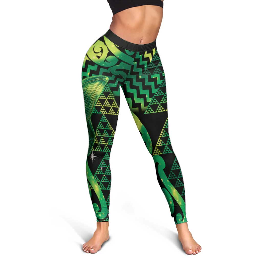 Humpback Whale Matariki New Zealand Leggings NZ Maori Paikea Poutama Luxury Green LT14 - Polynesian Pride