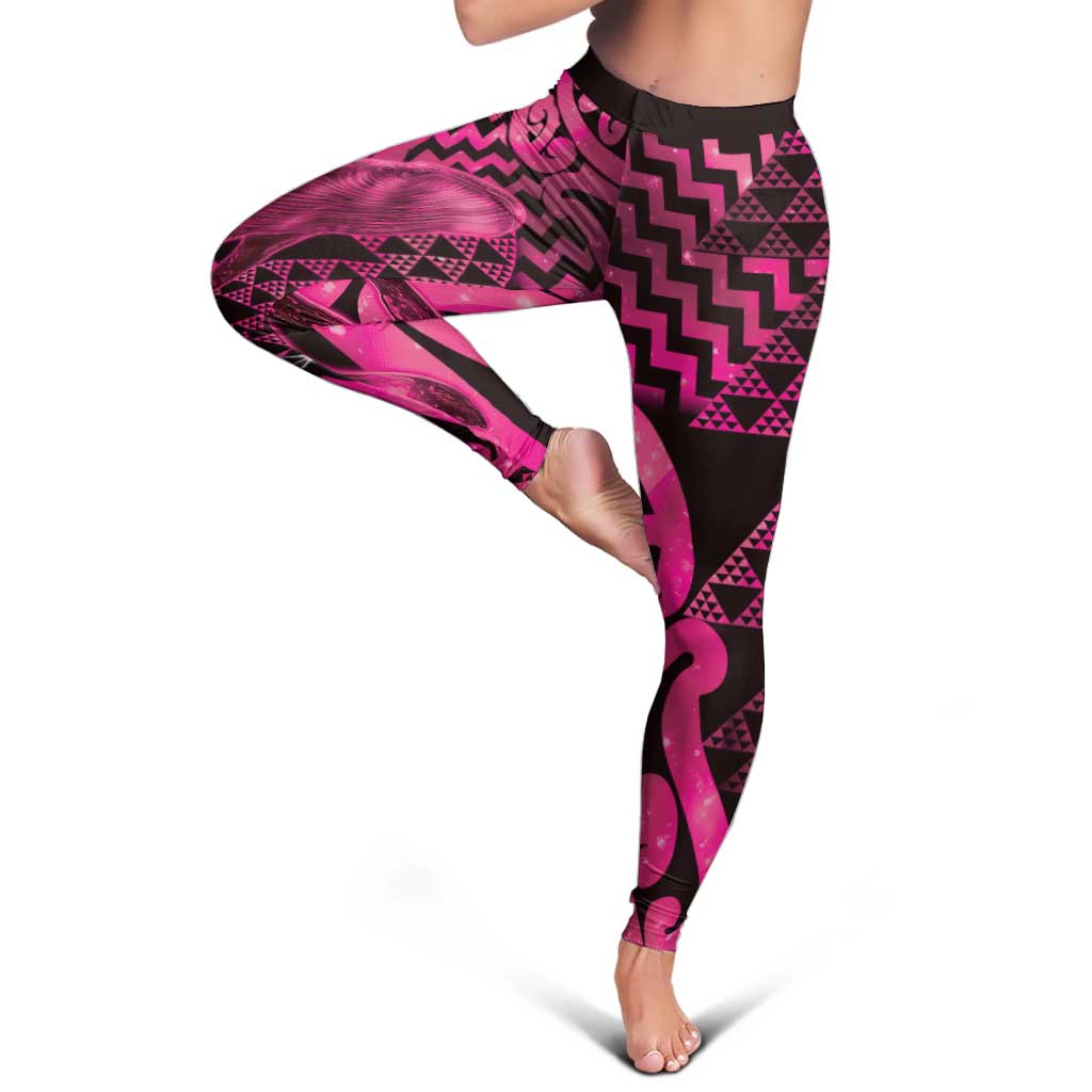 Humpback Whale Matariki New Zealand Leggings NZ Maori Paikea Poutama Luxury Pink LT14 - Polynesian Pride