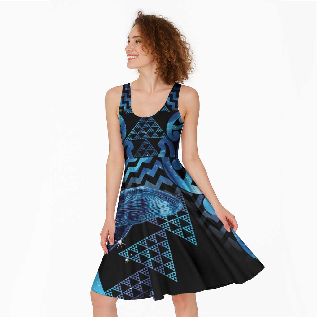 Humpback Whale Matariki New Zealand Midi Dress NZ Maori Paikea Poutama Luxury Blue LT14 - Polynesian Pride