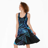 Humpback Whale Matariki New Zealand Midi Dress NZ Maori Paikea Poutama Luxury Blue LT14 - Polynesian Pride