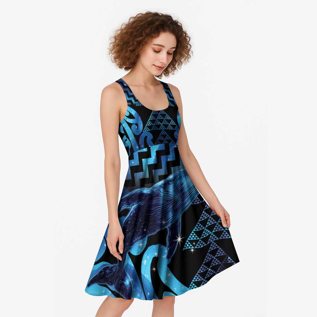 Humpback Whale Matariki New Zealand Midi Dress NZ Maori Paikea Poutama Luxury Blue LT14 - Polynesian Pride